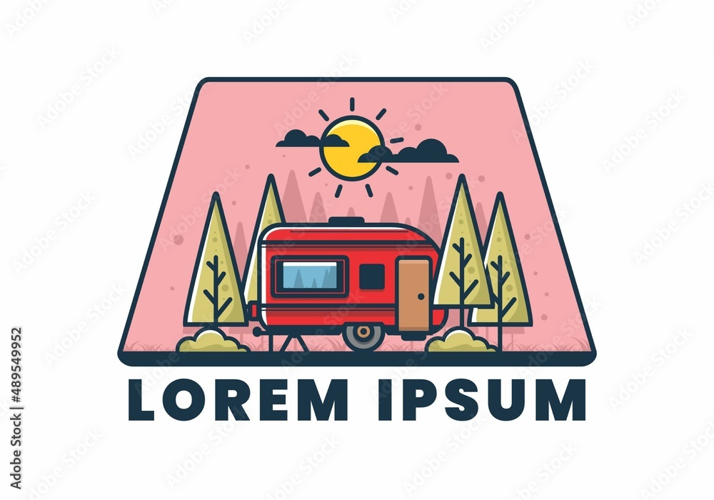 Campervan in the jungle flat illustration