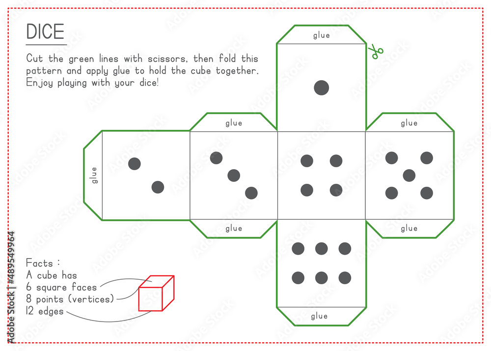 Children Learning Printable Cutting and Folding Dice Stock Vector