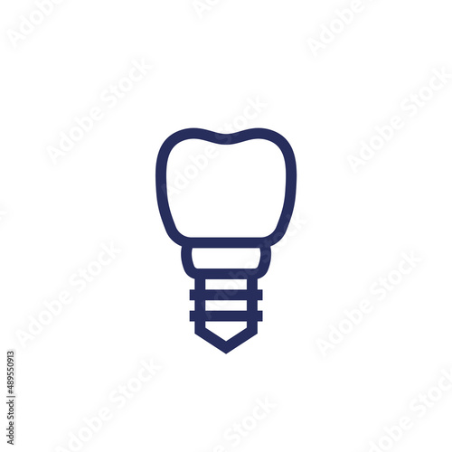 dental implant line icon on white