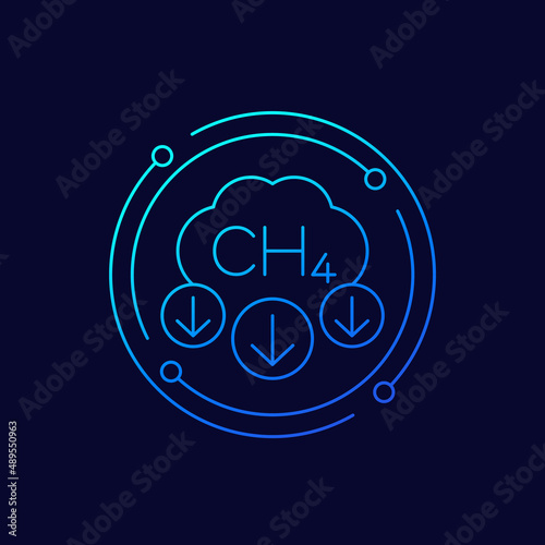 methane, CH4 emissions reduction icon, line vector
