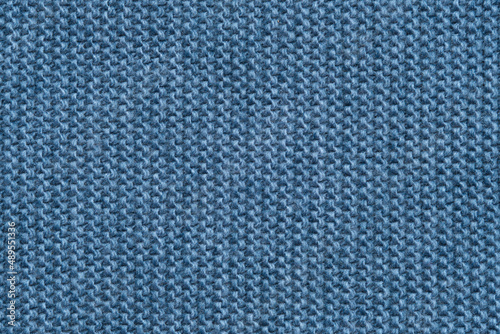 Blue knitted texture of a scarf or background of a winter sweater.
