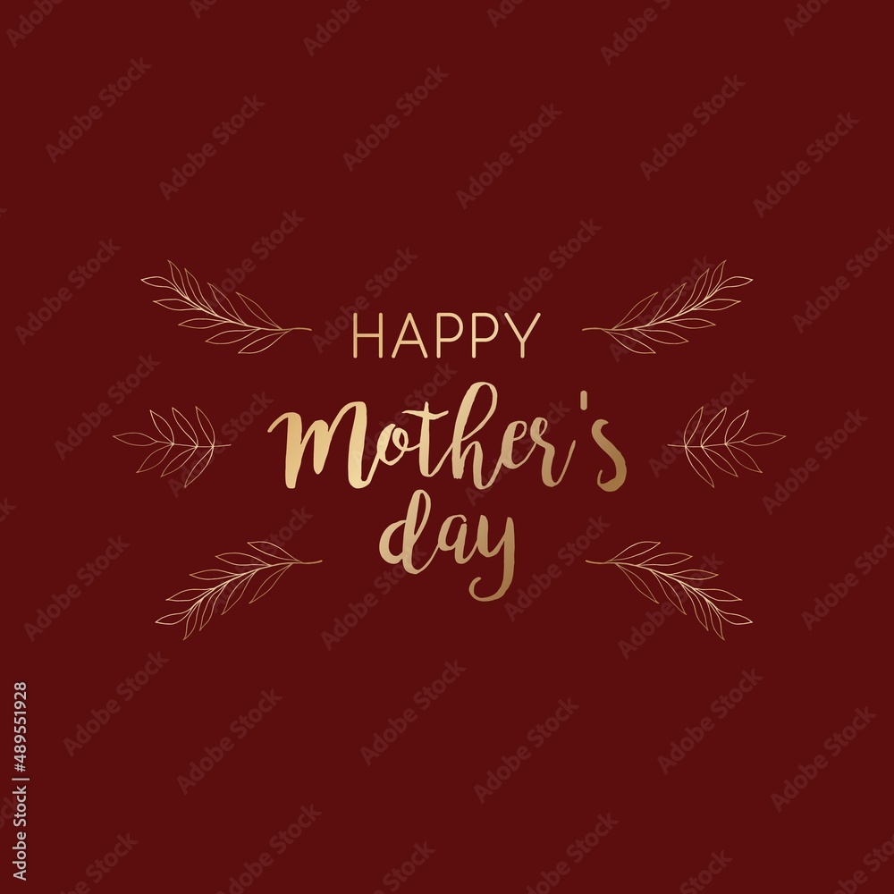 Happy Mothers Day vector design with golden lettering on maroon background