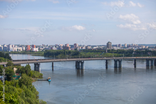 View of the Kuznetsky bridge, Tom river. City of Kemerovo, Russia