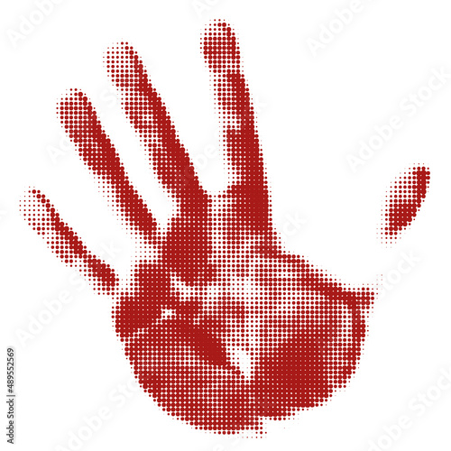 rasterized red halftone hand stop gesture, vector illustration photo