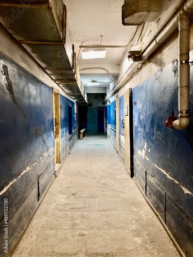 Ukraine. The basement looks like a bomb shelter. scary corridors