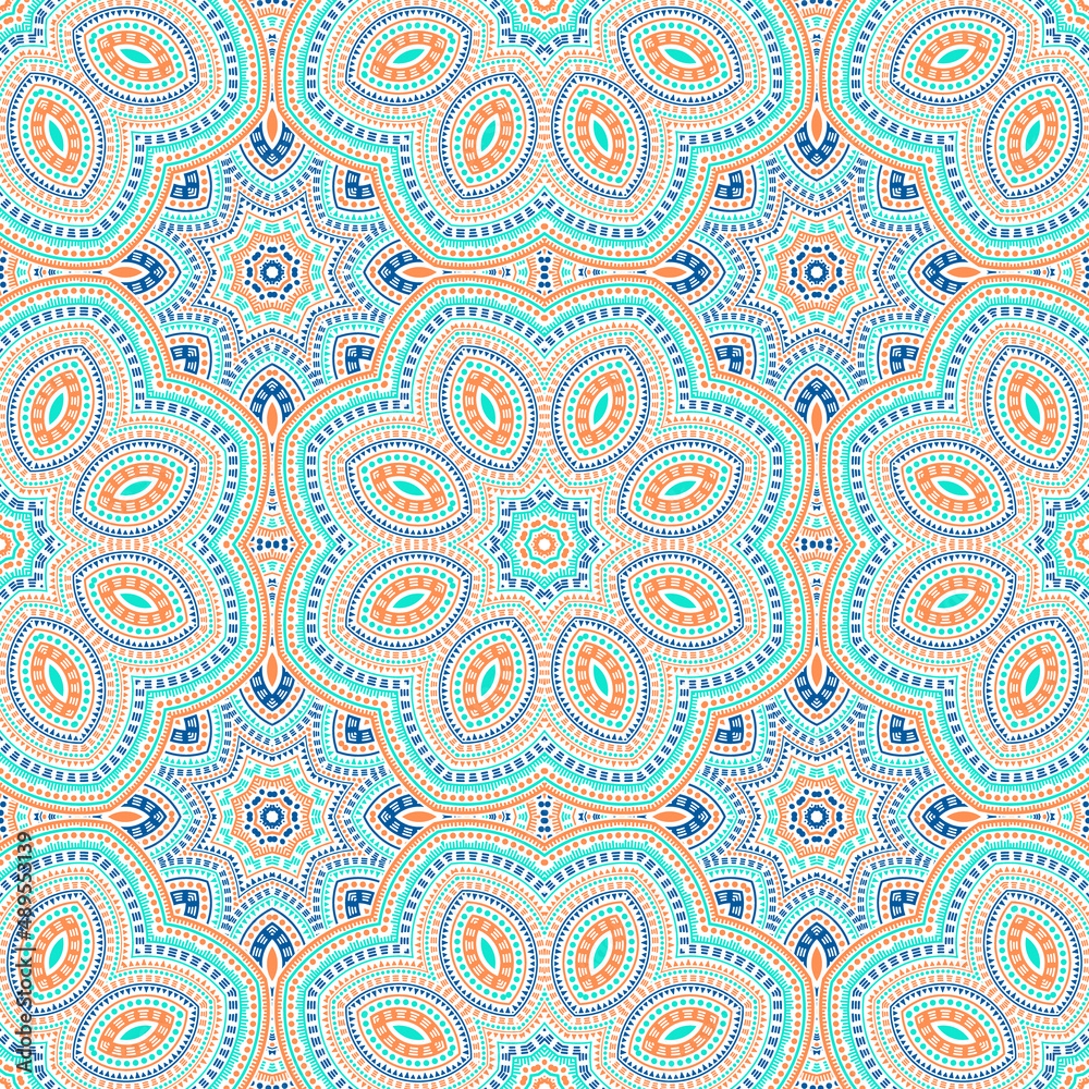 Turkish traditional geometric vector seamless ornament. Tile patchwork design. Classic portuguese pattern. Pottery print design. Geometric shapes composition.