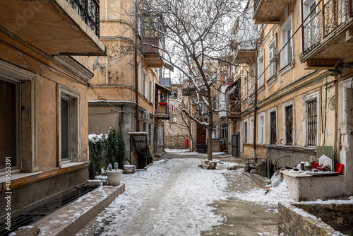 Odessa, Ukraine - January 15, 2020: Old Historical courtyard in the old city center, Odessa, Ukraine