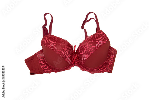Wallpaper Mural Woman elegant red lace bra isolated on white. Stylish lingerie flat lay Torontodigital.ca