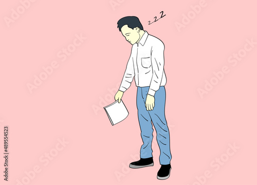 Office workers walk tired and sleepy