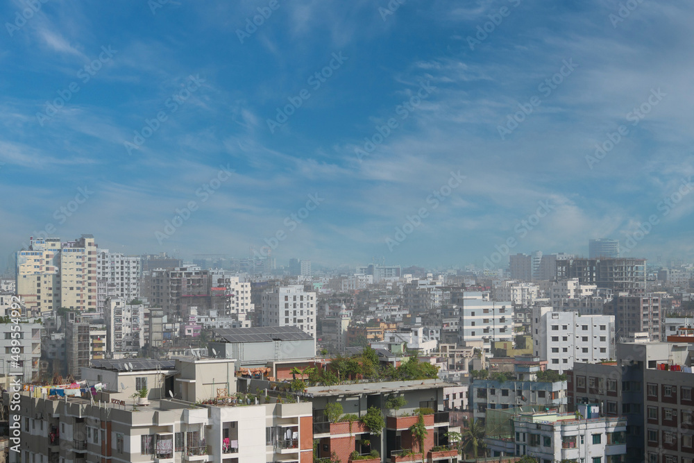 high angle view of dhaka city residential and financial buildings at sunny day high angle view of dhaka city residential and financial buildings at sunny day