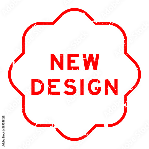 Grunge red new design word rubber seal stamp on white background
