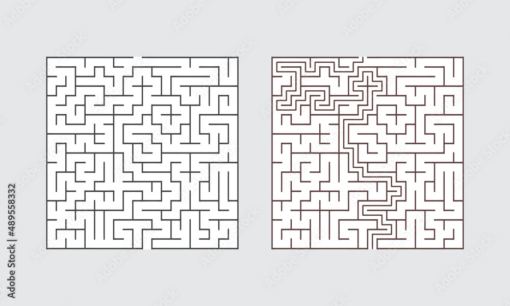 Abstract Square Maze With Solution For Adult Man And Woman. Find the Way Out to the Gift. Game For Children. Puzzle for Kids And Adult. Labyrinth Conundrum. Maze With Answer. Abstract Square Maze With Solution For Adult Man And Woman. Find the Way Out to the Gift. Game For Children. Puzzle for Kids And Adult. Labyrinth Conundrum. Maze With Answer.