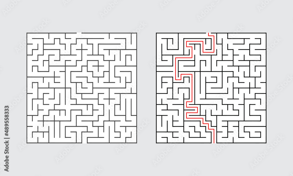Abstract Square Maze With Solution For Adult Man And Woman. Find the Way Out to the Gift. Game For Children. Puzzle for Kids And Adult. Labyrinth Conundrum. Maze With Answer. Abstract Square Maze With Solution For Adult Man And Woman. Find the Way Out to the Gift. Game For Children. Puzzle for Kids And Adult. Labyrinth Conundrum. Maze With Answer.