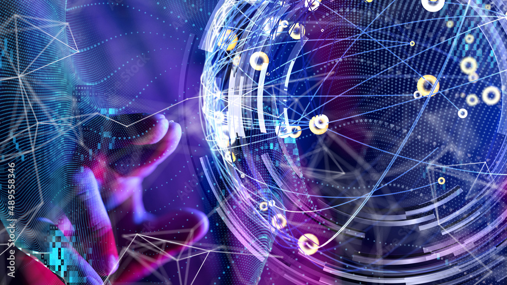 Global network. Blockchain. 3D illustration. Neural networks and artificial intelligence. Abstract Global network. Blockchain. 3D illustration. Neural networks and artificial intelligence. Abstract