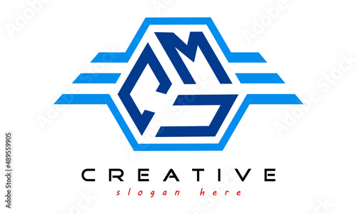 CMU three letter monogram type emblem badge with wings logo vector template.