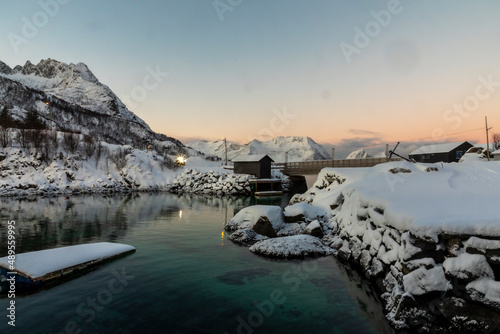 Obraz na płótnie village Hamn on Senja island in Norway on a clear cold winter day w salonie