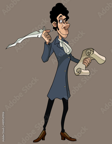 cartoon male poet in 19th century clothes composing poetry
