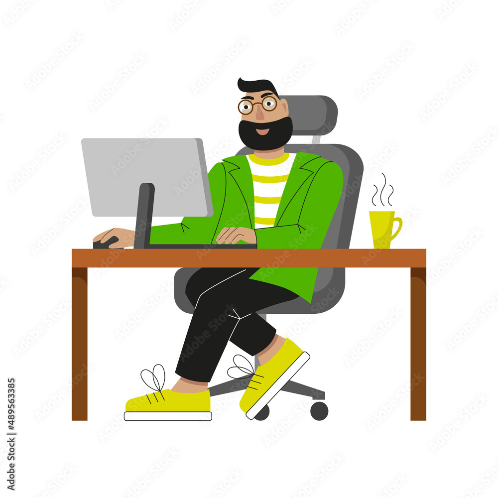 Vector illustration of man working at a computer