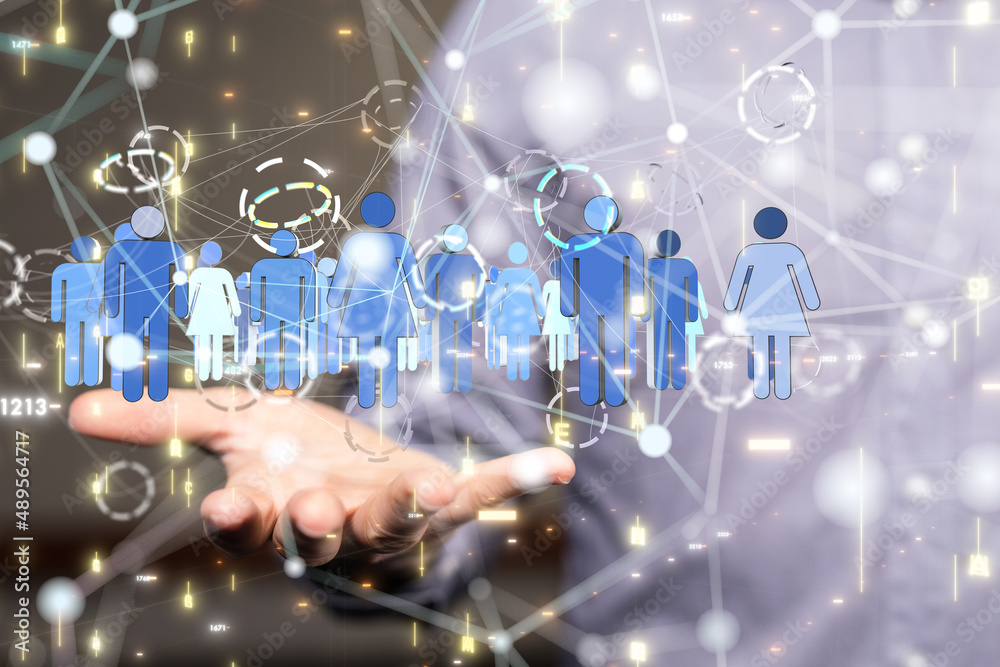 holding 3D rendering group of blue people holding 3D rendering group of blue people