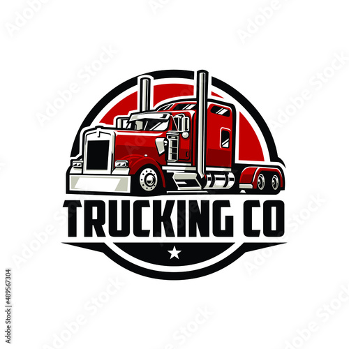 Semi truck 18 wheeler circle emblem ready made logo template. Best for trucking and freight related industry