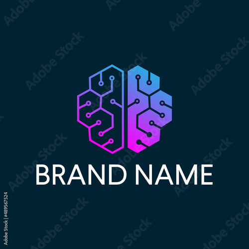 Brain Artificial Intelligence Geometric Logo design vector icon