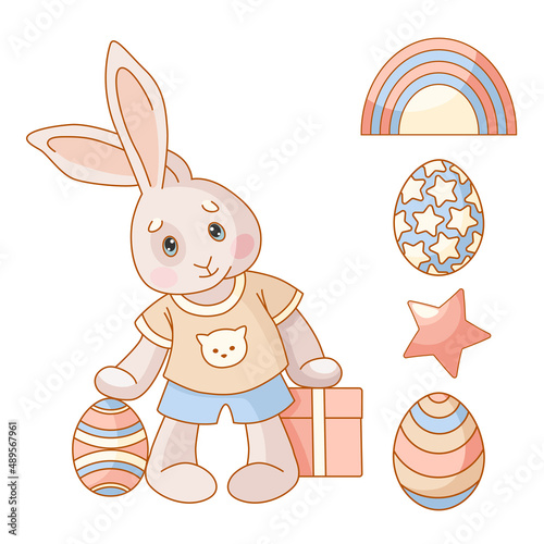 Easter Bunny. Set of elements in a flat style. Baby vector illustration.

