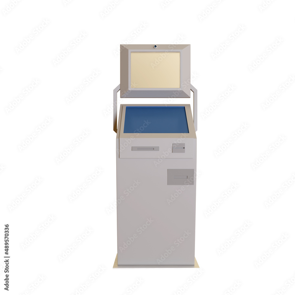 ATM machine isolated on white background. 3d rendering illustration. ATM machine isolated on white background. 3d rendering illustration.