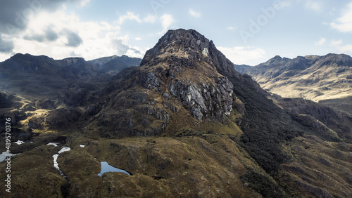 Cajas National Park at Cuenca Ecuador - A stand alone hill among the mountain chain during the summer season