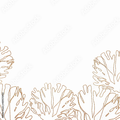 Gold glittering seashells on white background