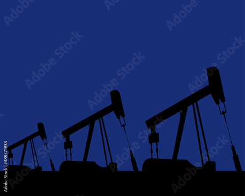 Oil rig silhouettes and blue sky, vector illustration