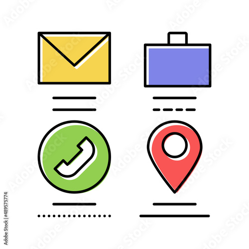mail, business call and location color icon vector illustration