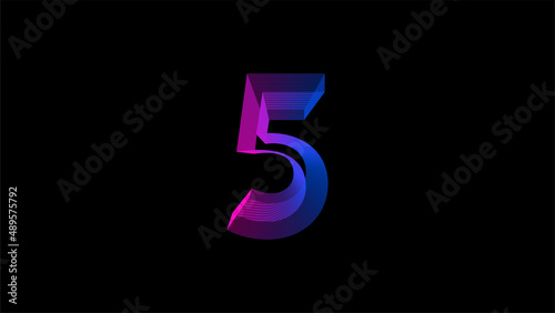 number five, fifth, excellent, digital symbol, Very Peri gradient neon light glowing in the dark. 