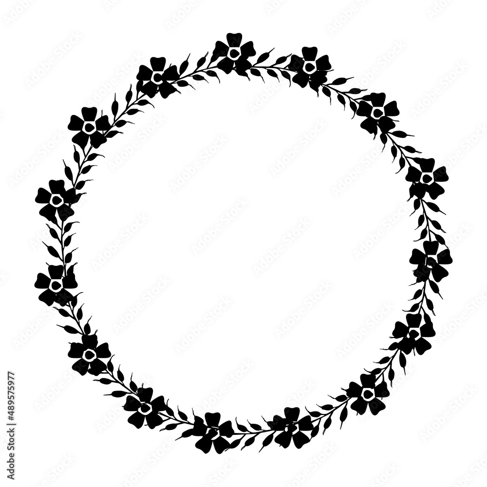 Black floral border for wedding invitations and wreath silhouette
