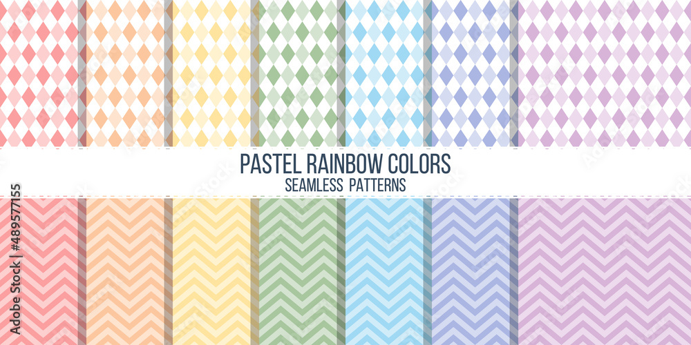 argyle and zigzag rainbow pastel colors seamless patterns collections