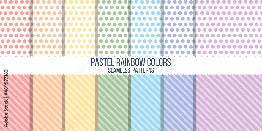 stripes and polka dots rainbow pastel colors seamless patterns collections