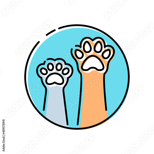 Pet shelter, pet shop, veterinary line icon, cat paw and dog paw, vector illustration