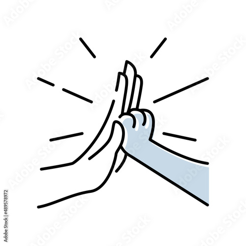 Pet shelter, pet shop, veterinary line icon, human hand and animal paw, vector illustration