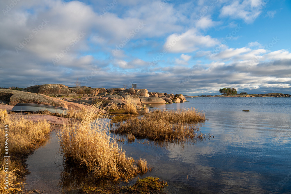 View of the coast and sea in autumn, East Port, Hanko, Finland