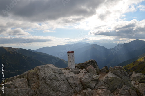 Słupek graniczny na grani Tatr, granica polsko-słowacka, Kasprowy Wierch, Polska photo