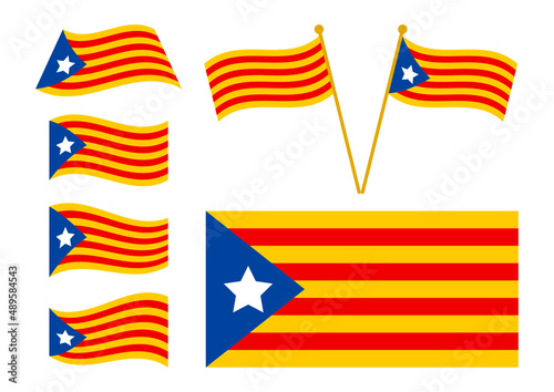Waving Estelada, Catalonia flag set isolated on white photo