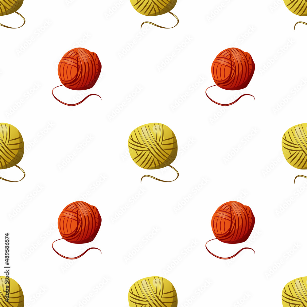 Knitting. Vector seamless pattern on a white background. Bright yarn, design.