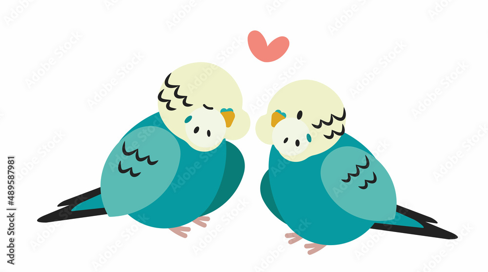 A pair of budgies with a heart. Vector illustration. Parrots icon.