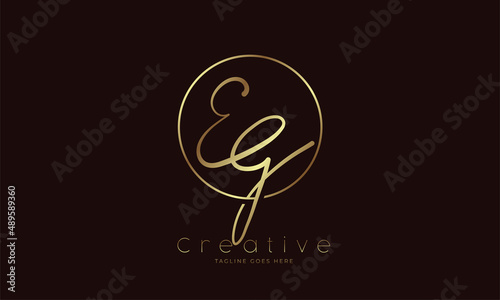 Initial EG Logo, handwritten letter EG in circle with gold colour, usable for Brand, personal and company logos, vector illustration