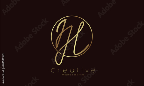 Initial IH Logo, handwritten letter IH in circle with gold colour, usable for Brand, personal and company logos, vector illustration photo