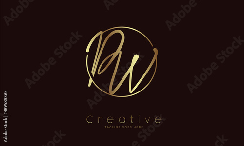 Initial PW Logo, handwritten letter PW in circle with gold colour, usable for Brand, personal and company logos, vector illustration