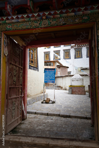 view of a traditionmal ancient walkway  in Ganden Sumtseling Gompa near Shangri-La, Yunnan, China