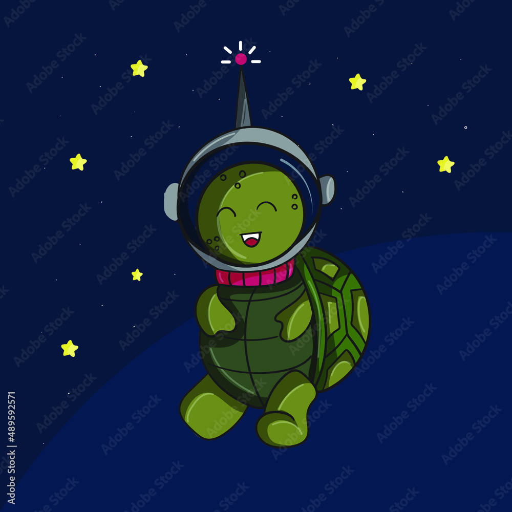 Little astronaut turtle in the space