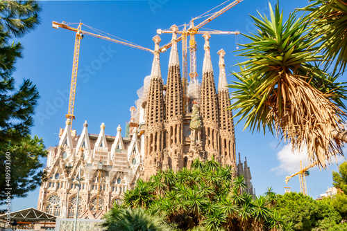 Towers of Sagrada Familia cathedral in Barcelona, Spain