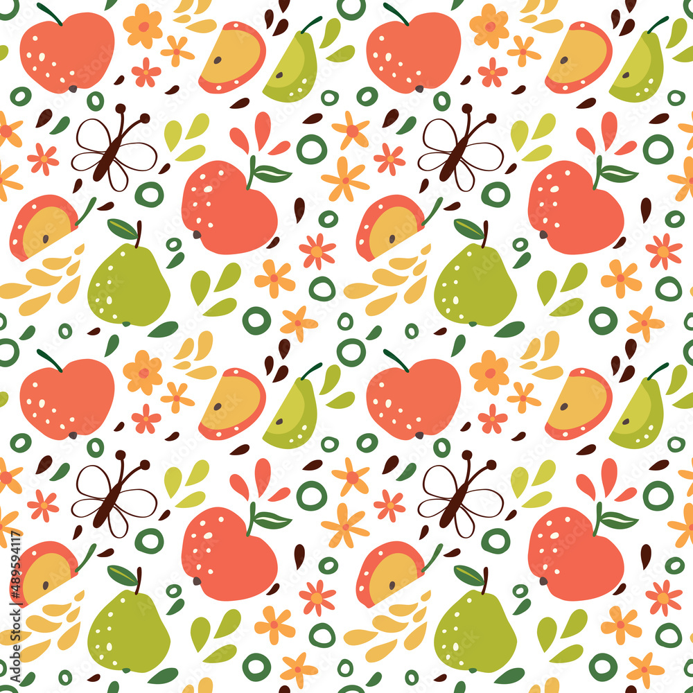Seamless pattern with juicy apples and pears. Seamless pattern with juicy apples and pears.
