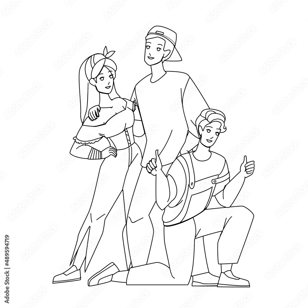 Fototapeta premium creative people man woman group. Black Line Pencil Drawing Vector. work business. idea design concept. conceptual person character web Illustration